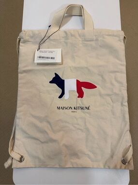 Maison Kitsuné Tricolore Fox Canvas Tote Backpack Ecru